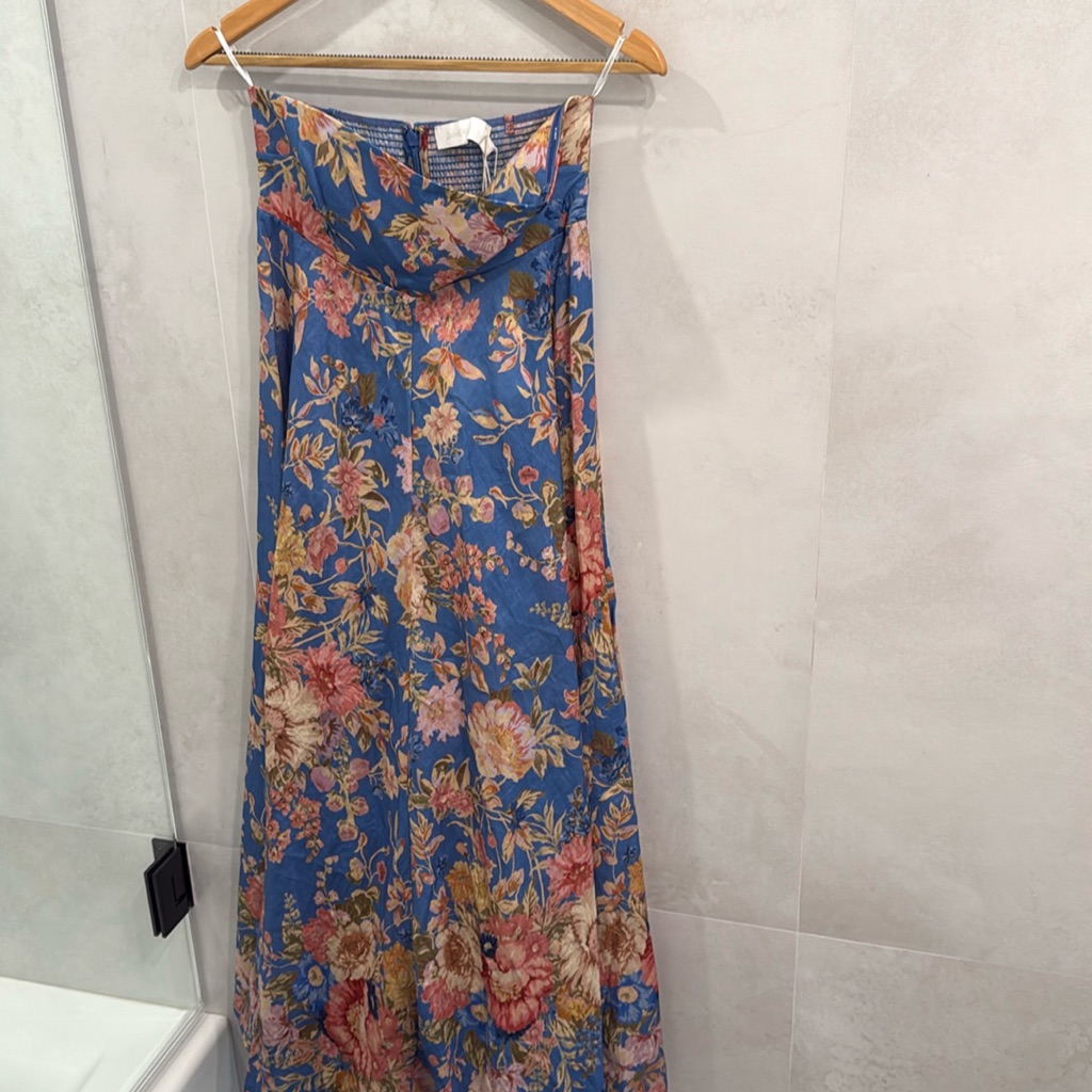 Zimmermann Linen Blue Maxi Dress Size 2, Nwt
